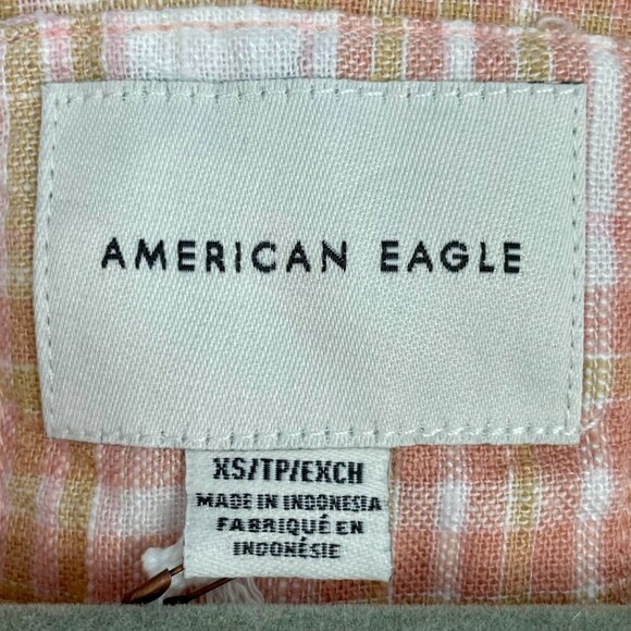 NWOT American Eagle Oversized Linen-Blend Plaid Button Down Shirt Roll Tab XS-1X - Picture 6 of 16